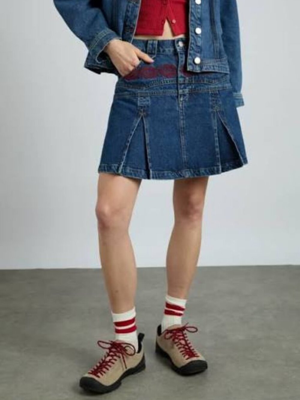 Damson Madder Sloane Embroidered Panelled Denim Mini Skirt